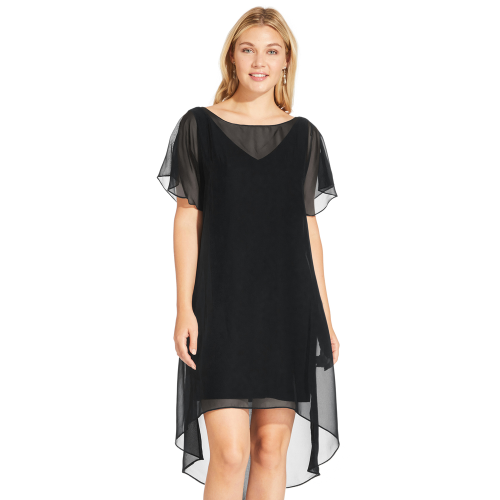 Adrianna Papell Black Chiffon Overlay Dress Xl Cocktail Dress